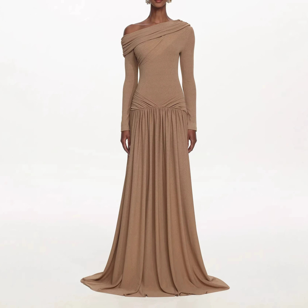 Forever 21 Asymmetric Neckline Pleated Patchwork Khaki Elegant Dress